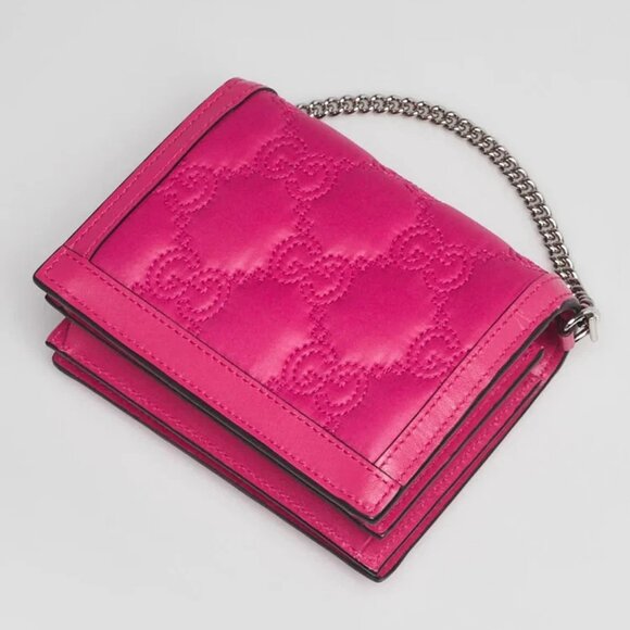 Gucci Fuchsia Quilted GG Nylon and Leather Marmont Mini Wallet on Chain Bag - Picture 3 of 10